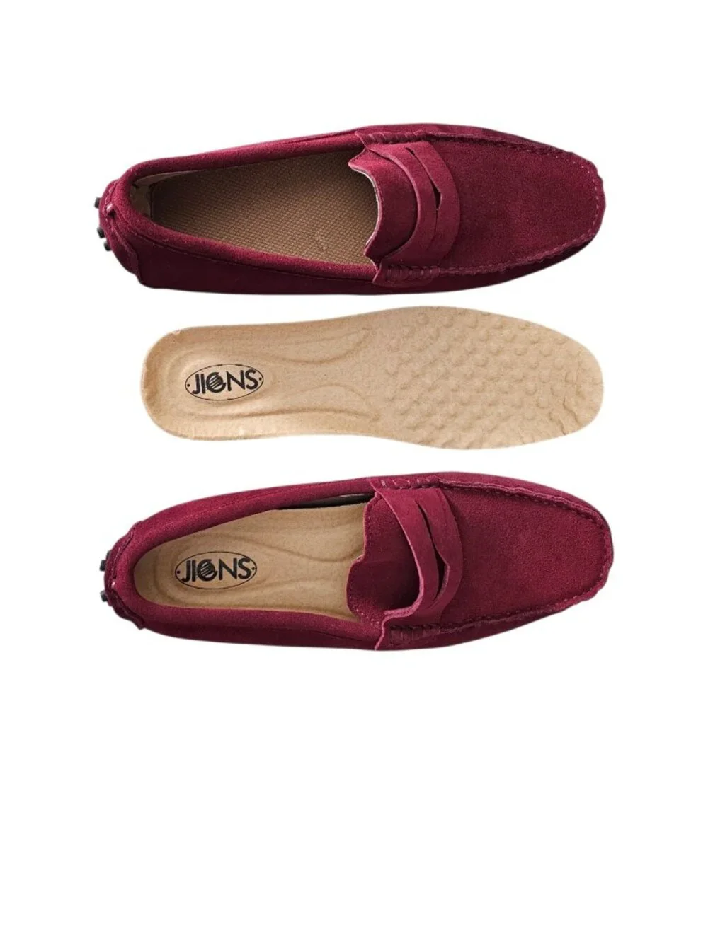 JIONS Suede Leather Driving Penny Loafers Moccasin Shoe Red Men 8.5 Women 10 New
